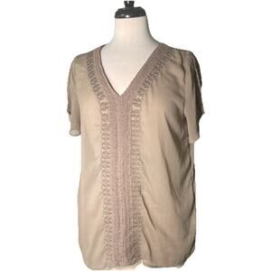 Banana Republic Women’s Blouse Small Olive Green V-Neck Short Sleeve